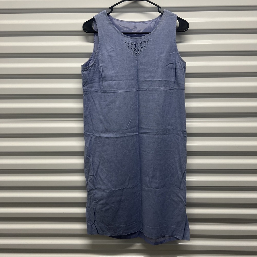 Unbranded Vintage Womens Shift Dress Medium Blue Linen Blend Embroidered Boho — photo 2